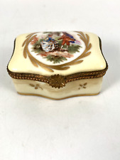 MADE IN FRANCE YELLOW PORCELAIN HAND PAINTED MARKED TRINKET PILL BOX picture