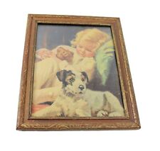 Vintage Adelaide Hiebel Framed Print Rags Dog on Guard Picture Barlow Co. 1930s picture
