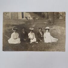 Antique RPPC Family Gathering Picnic Postcard Posted Hats Dresses Shirts & Ties picture