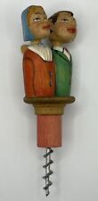 Italian ANRI Wood Carving | Wine Bottle Opener | Kissing Couple Mechanical Lever picture