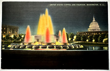 United States Capitol And Lighted Fountain Washington DC at Night 1946 Postcard picture