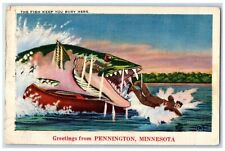 1953 Greetings From Fishing Exaggerated Pennington Minnesota MN Vintage Postcard picture