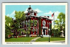 Delaware OH-Ohio, Delaware County Courthouse, Statue Vintage Souvenir Postcard picture