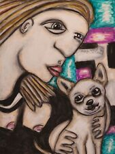 WOMAN and CHIHUAHUA Giclee Art Print 13 x 19 Signed Artist KSams CUBISM ABSTRACT picture