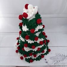 Crocheted 16” Christmas Tree Decoration Red Green White Handcrafted picture