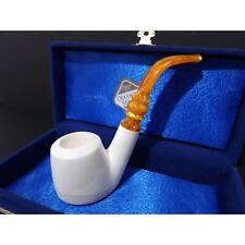 Tekin Oom Paul White Orange MEERSCHAUM NEW HAND CARVED Block Pipe with Case picture