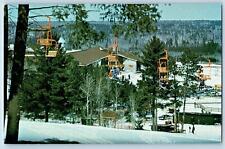 Cable Wisconsin WI Postcard Telemark Lodge Skiers Snow Scene c1960's Antique picture