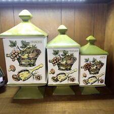 Vintage Floral Vegetable Garden Ceramic Canister Set of 3 Canisters with Lids picture