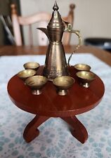 Vintage Miniature Brass Turkish Arabic Dallah Tea Set 6 Cups Teapot  picture