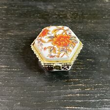 Vintage Porcelain Miniature  Hexagonal Jewelry Trinket Pill Box 1.25” picture