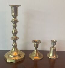 Vintage Brass Candlestick 3pcs, 10 1/2”, 3 1/2” (India), 3 1/2” bell (Taiwan) picture