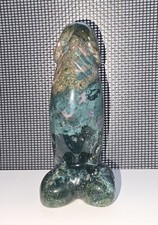 OCEAN JASPER PHALLIC FERTILITY CRYSTAL HAND CARVED PENIS STATUE 115 GRAMS 3.25" picture
