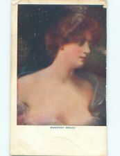 Pre-Linen Risque signed PRETTY WOMAN IN LOW-CUT DRESS : make an offer AB7830 picture