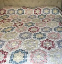 Vtg Patchwork Quilted Bedspread Grandma’s Flower Garden Quilt Floral 84x80” picture