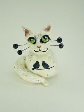 Rare Amy Lacombe Big Green Eyed White Speck Kitty Cat Miniature Estate Figurine picture