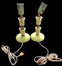 2x Antique Green Jadeite Jade Glass Art Deco Boudoir Table Lamps Jadite Frosted picture