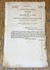 1829 Letter Secretary Of State Henry Clay Passengers Arriving U.S. Demographics picture