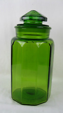 Vintage LE Smith Green Glass Paneled Canister Apothecary Jar w/Lid 11 3/4