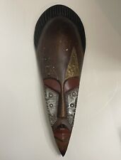 Ghana Africa Mask Wood and Tin ~ Hand Carved Tribal Mask 18 in x 6 1/2 in picture