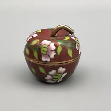 Cloisonne Apple Shaped Trinket Box Miniature Lidded Enamel Floral Vintage picture