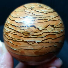TOP 310G 61MM Natural Polished Wood Grain Stone Crystal  Ball Healing  A1410 picture