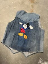 VTG  Disney Mickey Mouse embroidered Patch Worked Blue Denim  Vest 70s Hand Made picture