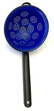 Vintage Metal Enameled Strainer with Long Handle Blue 15” Length picture