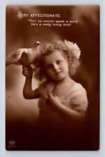 c1912 RPPC EAS Studio Portrait of Young Girl & Dove Very Affectionate Postcard picture