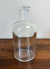 Vintage PYREX 1L Reagent Bottle Clear Glass Lab Apothecary Stopper 29 USA picture