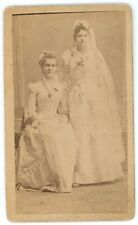 Antique CDV Circa 1870s Two Beautiful Women in Stunning White Victorian Dresses picture