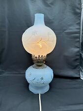 Vintage Gone With The Wind Floral Blue Hurricane Glass Double Globe Lamp 15 in picture