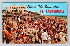 Fort Lauderdale FL-Florida Busy Beach during Eater Vacation 1971 Old Postcard picture