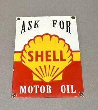 VINTAGE 17” SHELL MOTOR OIL PORCELAIN SIGN CAR GAS TRUCK GASOLINE AUTO OIL picture