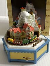 1981 Enesco Alpine Village Music Box Plays It's A Small World Two Trains picture