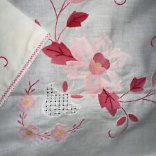 Vintage PINK Embroidered Tablecloth Cotton Flowers Applique Work 52X70 +NAPKINS picture