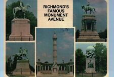 Robert E Lee Jackson etc Monument Avenue Richmond VA Confederate Statue Postcard picture