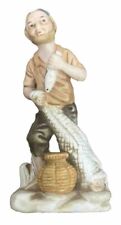 Vintage Porcelain Fisherman Holding Fish 6 1/4 Tall Detailed No Cracks Or Chips picture