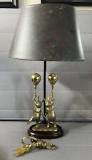 Brass Bunnies With Balloons Vintage Lamp Wood Base Nursery Bedroom Traditional picture