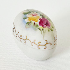 Vintage Lefton Hand-Painted Bisque Porcelain Egg Trinket Box picture