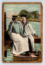 DB Postcard Sailor & Woman Pure Romance Couple Theochrom Gold Border picture