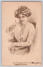 Postcard Vintage Greetings Pretty Lady c 1910 picture