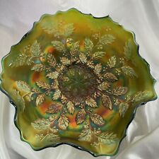 Vintage Fenton Glass Bowl Carnival Glass Iridescent Holly Berry Scalloped Edge 9 picture