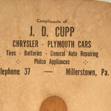 1920s JD Cupp Chrysler Plymouth Car Philco Appliances Hand Fan Millerstown PA picture