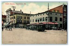 c1910's Public Square Horse Carriage Trolley People Hagerstown Maryland Postcard picture