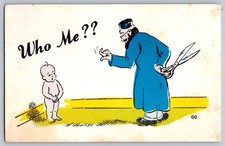 Antique Jewish Mohel Bris Circumcision Baby Scissors Humor Comic Postcard Unused picture