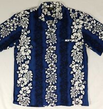 Royal Creations Blue & White Hawaiian Aloha Shirt Tropical Foliage Flora Mens L picture