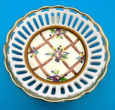 Vintage Reticulated Porcelain Bowl Hand Painted Gold Trim 6