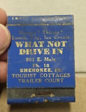 Vintage What Not Drive In Marie Richardson's Phone 16 Cherokee Iowa Ia Matchbook picture