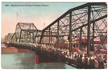 Portland Oregon OR Morrison Street Bridge Vintage Postcard Streetcar Pedestrians picture
