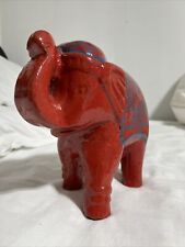 Cast Iron Beautifully Painted Elephant Statue India 8”/9.5”/5”  Oxblood Glaze picture